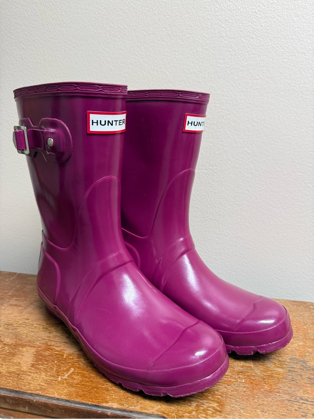 Hunter Original Gloss Short Rain Boots Purple Plum Waterproof Women’s US 6 EU 5